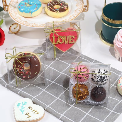 RomanticBaking 3¼"x3¼x1½50PCS Full Clear Cookie Boxes Soap Boxes Chocolate Truffle Boxes,Donut Boxes Macaron Boxes Mini Bakery Boxes Brownie Box Chocolate Covered Strawberry Boxes