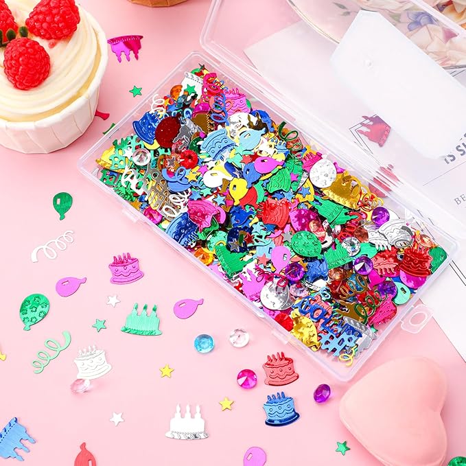 MARFOREVER Happy Birthday Glitter Confetti, Birthday Party Metallic Foil Table Confetti Multicolor Cake Balloon Sprinkles Table Centerpiece for Baby Shower Party Decorations
