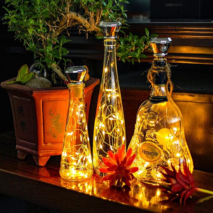 Upgraded Solar Diamond Shaped Wine Bottle Lights, 8 Pack 20 LED Fairy Lights with Solar Cork Lights Outdoor Waterproof for Wedding Party Decor Women Gift