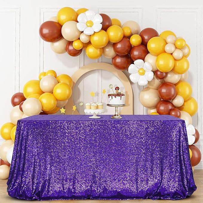 SquarePie Sequin Tablecloth 60 x 102 Inch Purple Sparkly Table Cloth for Halloween Wedding Party