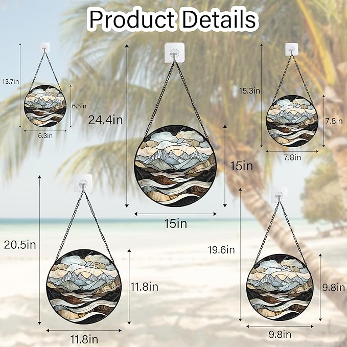 Stained Glass Window Hanging - Grey Mountains Landscape Suncatcher for Doors Garden Patio Retro Sun Catchers Decor Christmas Mother's Day Birthday Gifts for Women Men Mom Nana Friend 6.3 in