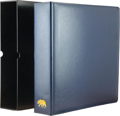 Ursae Minoris Estate Library Deluxe 4 Q-Ring Large Format Binder for Up to 2400 Sports/Trading Cards - Deep Blue with Black Slipcase