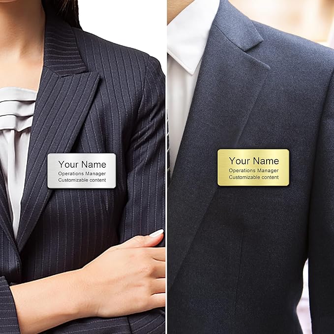 Engraved Personalized Name Tags with Magnet Clip or Pin - Stainless Steel Custom Magnetic Name ID Badge Tag for School Teacher, Kids, Business Work Lable Sign Employee Name Plate (3“x1.5 Pin)