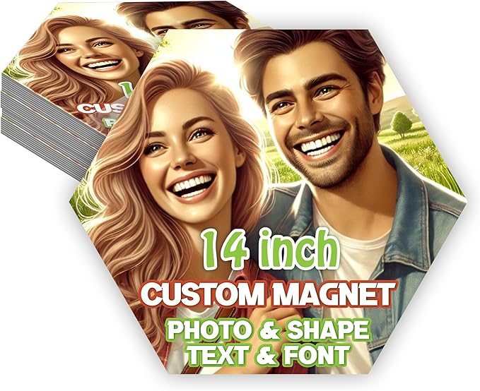 KETABAO – 14" Customizable Hexagon Magnetic Photo Frames - add Your Image to Your Refrigerator, Storage Cabinet or car Magnet