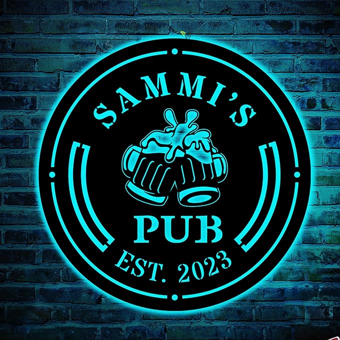 Personalized Bar Metal Art LED Light Beer Bar Metal Sign Custom Bar Sign Beer Bar Metal Wall Art Beer Mug Cheer Name Sign Bar Pub Decoration