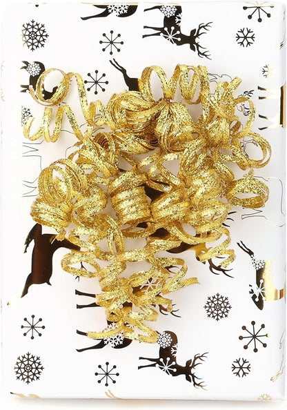 6" Metallic Gold Christmas Curly Ribbon Bows for Gift Wrapping Self Adhesive Gift Bows for Holiday Decor, Baskets, Birthday, Wedding, Presents, Party Favors Decorations 6 Counts