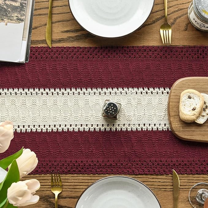 Artoid Mode Red Farmhouse Rustic Table Runner, Seasonal Hollow Kitchen Dining Table Decoration for Home Party Decor 12x120 Inch