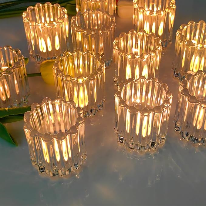 GOLDEAL 6Pcs Clear Glass Votive Candle Holders Tealight Holders Decorative, Tea Candle Holders Bulk,Candlestick for Wedding, Party,Dinner, Home Table Decor.