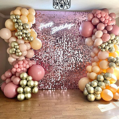 Qcity Pink Shimmer Wall Backdrop 36PCS, Black Back Not See-Through Design, Square Sequin Glitter Backdrop Panel, Perfect for Outdoor Events, Birthdays, Wedding and Party Decoration