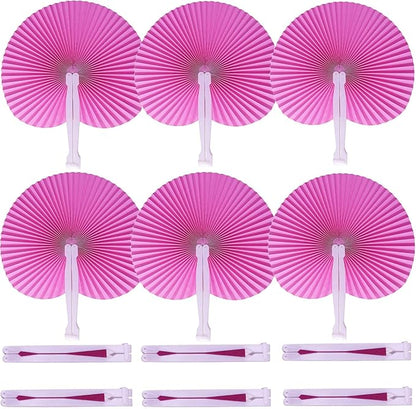 12 Packs Decorative Paper Folding Hand Fans Handheld,Pink Round Foldable Wedding Fans Chinese and Japanese Fans Bulk for Bridal Guest Church Party Favors Dancing Birthday DIY