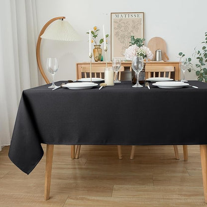 Biscaynebay Textured Fabric Tablecloths 60x108 Inches Rectangular, Black Water Resistant Spill Proof Tablecloths for Dining, Kitchen, Wedding and Parties, Machine Washable