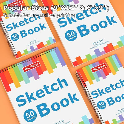 9" x 12" Sketch Book, 4-Pack 50 Sheets Spiral Bound Art Sketchbook, Acid Free Artist Drawing Paper Pad for Kids Adults, Party Art Supplies, Ideal Gifts for 8 9 10 11 12 13 14 Year Old Girl