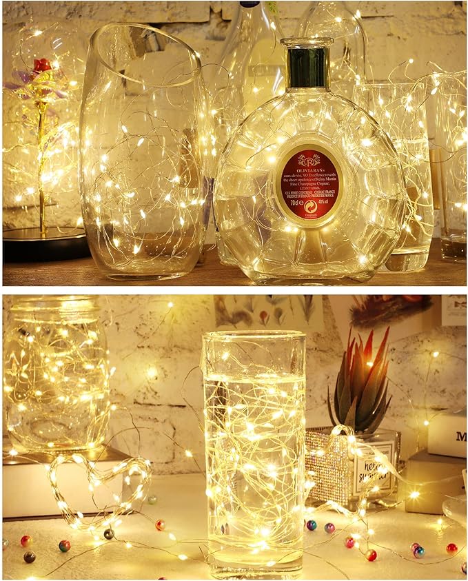 Hortsun 60 Pack Wine Bottle Lights with Cork Fairy Mini String Lights Battery Operated Mini Waterproof 7 ft Silver Wire 20 Led Cork Shape for Christmas, DIY, Party, Decor, Wedding, Bar(Warm White)
