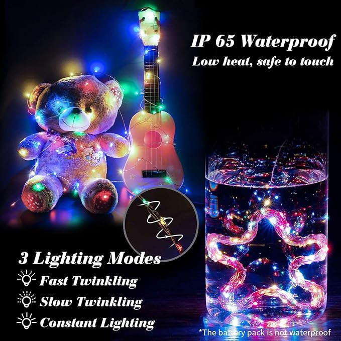 ZGWJ 12 Pack Fairy Lights Battery Operated, 7ft 20 Mini LED Fairy String Lights Silver Wire 3 Modes for DIY, Parties, Wedding, Bedroom, Halloween Christmas Decoration Multicolor