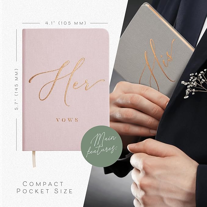 ARTESORI Vow Books His and Hers - Linen Wedding Vow Books Perfect as Bride & Groom Gifts, Wedding Registry Ideas - His & Hers Gifts Wedding Vow Book - Wedding Essentials & Accessories (Blush & Grey)