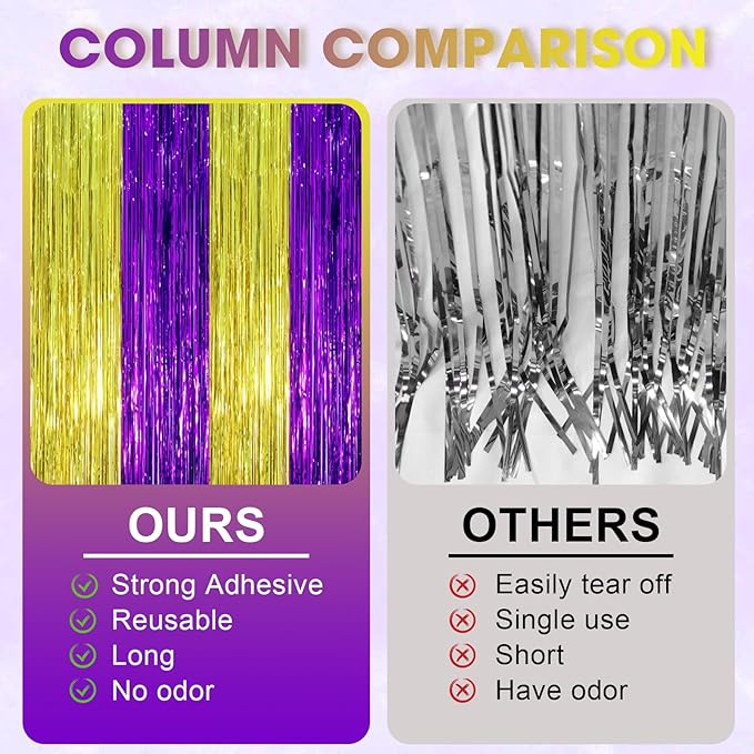 2 Pack Purple and Gold Foil Fringe Backdrop Curtains, Tinsel Streamers Party Decorations, Fringe Backdrop, Door Shimmer for Graduation or Birthday Party