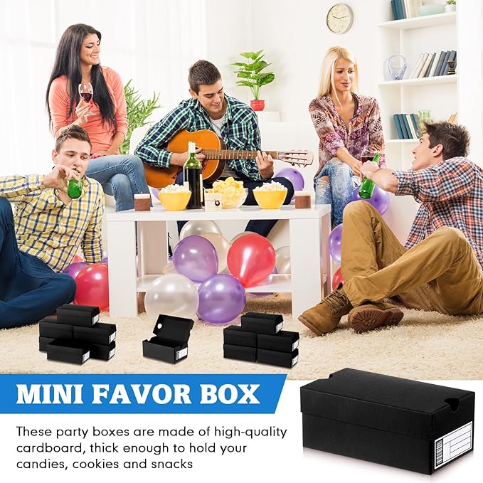 12 Sets Mini Shoe Gifts Boxes for Party Favors 6.1 x 3.9 x 2.5 Inches Sports Mini Sneaker Box with Editable Label for Candies Cookies Snacks(Black,6.1 x 3.9 x 2.5 Inches)
