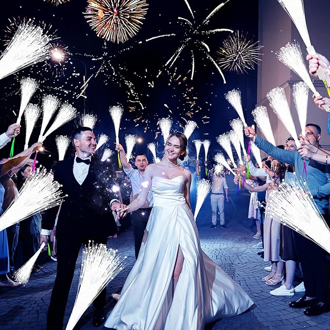 28 PCS Fiber Optic Wands with 3 Light Modes, Glow Wands & Light Up Wands for Kids, Sparklers Fireworks Sticks, Fiber Optic Lights for Wedding, New Year, Birthday, Carnival Parties