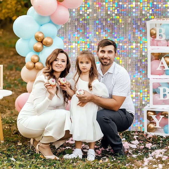 12PCS Colorful Shimmer Wall Backdrop, Square Sequin Photo Backdrops Panel, Glitter Wall Background for Birthdays, Weddings, Engagements, Baby Showers, Disco Bachelorette Party Decoration (3FTx4FT)