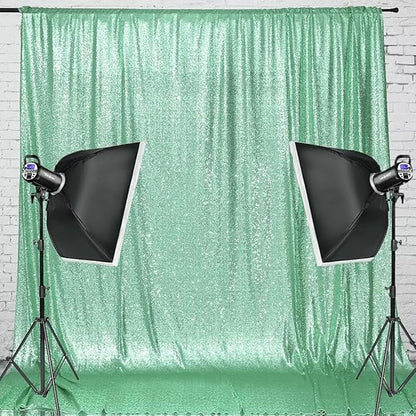 Eternal Beauty Mint Green Sequin Backdrop, 8x10 Ft Glitter Background Curtains for Shimmer Photography Party Wedding Birthday Back Drop Decor