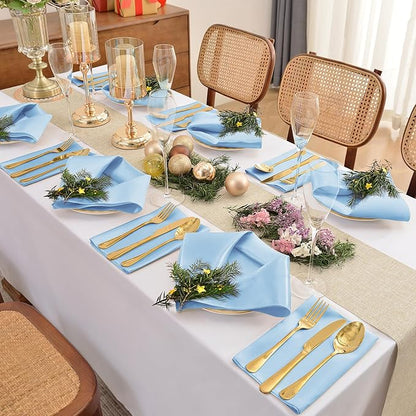 50 Pieces Light Blue Satin Napkins, 17" x 17" Square Table Napkins, Silky Soft Smooth Washable Napkins for Restaurant, Weddings, Dinner, Party Decoration