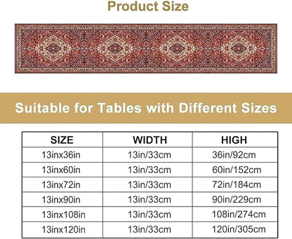 Boho Floral Vintage Table Runner, Paisley Retro Red Flower Rustic Country Farmhouse Abstract Pattern for Home Kitchen Table Decor Dining Coffee Room Party Decor 13x72in