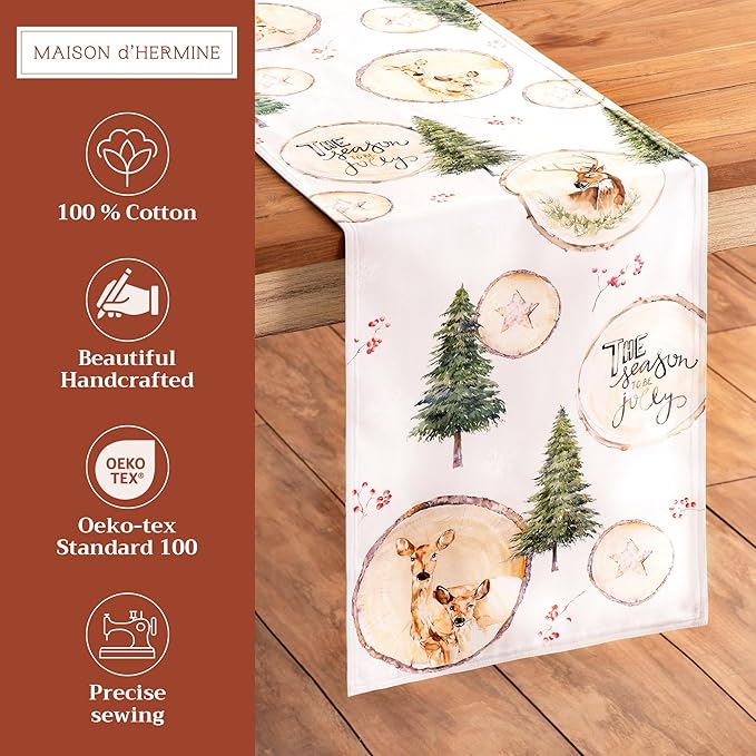 Maison d' Hermine Table Runner 100% Cotton Double Layer Table Runners 72 inches Long for Thanksgiving Christmas Decorations Home Kitchen Dining Party Wedding (Mountain Life, 14.5" x 72")