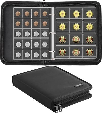 Coin Collection Book for Collector,260 Pockets Fireproof Coin Collection Holder Album,Coin Collection Organizer Storage Box Case Album for 20/25/ 27/30/ 38mm Coins,Black