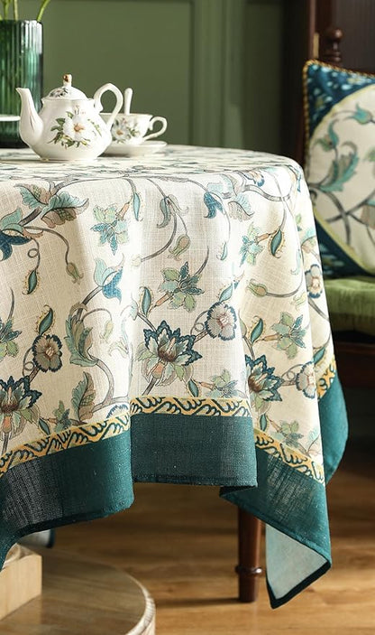 patdrea Designer Linen Vintage Round Table Cloth,Vintage Green Floral Pattern Durable Tablecloth,Table Cover Decor for Kitchen Dining,Parties,Christmas,Thanksgiving,Party,Diameter 55"-Noah