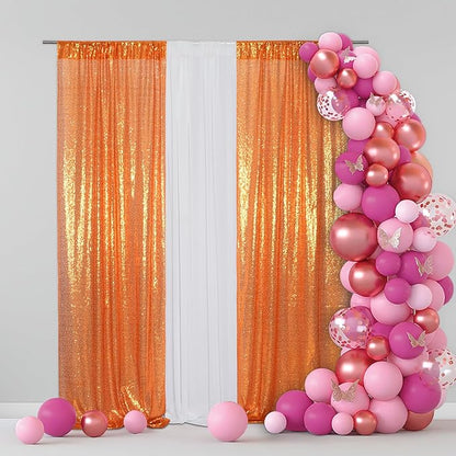 Eternal Beauty Sequin Backdrop Curtains, 2x8 Ft-2 Panels Orange Back Drop for Shimmer Photography Party Wedding Birthday Decor