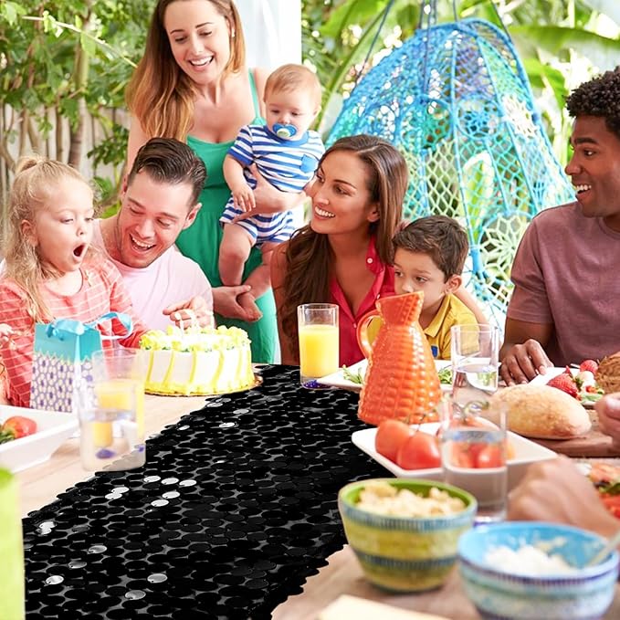 VHH Sequin Table Runner 12 x 108 inches Black Table Runner, Glitter Runner for Party Wedding Birthday, Party Spring Easter Rustic, Birthday Supplies Decorations (1 Pack).