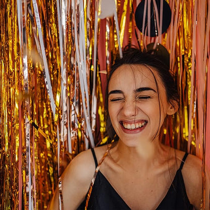 20 Pack Foil Curtain Backdrop Gold Metallic Tinsel Foil Fringe Curtains Photo Booth Props for Birthday Wedding Engagement Baby Shower Bachelorette Christmas Holiday Celebration Party Decorations