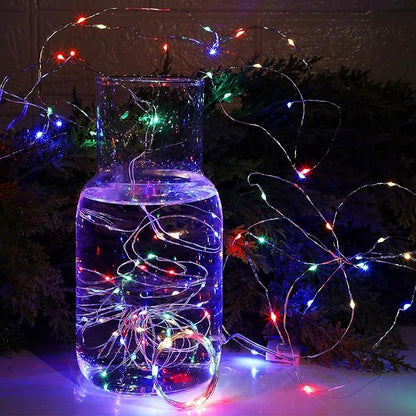 WATERGLIDE 12 Pack Colorful Fairy Lights Battery Operated (Included), 7 ft 20 LED Mini String Lights, Waterproof Silver Wire Firefly Starry Light for DIY Wedding Christmas Party Mason Jars Decor