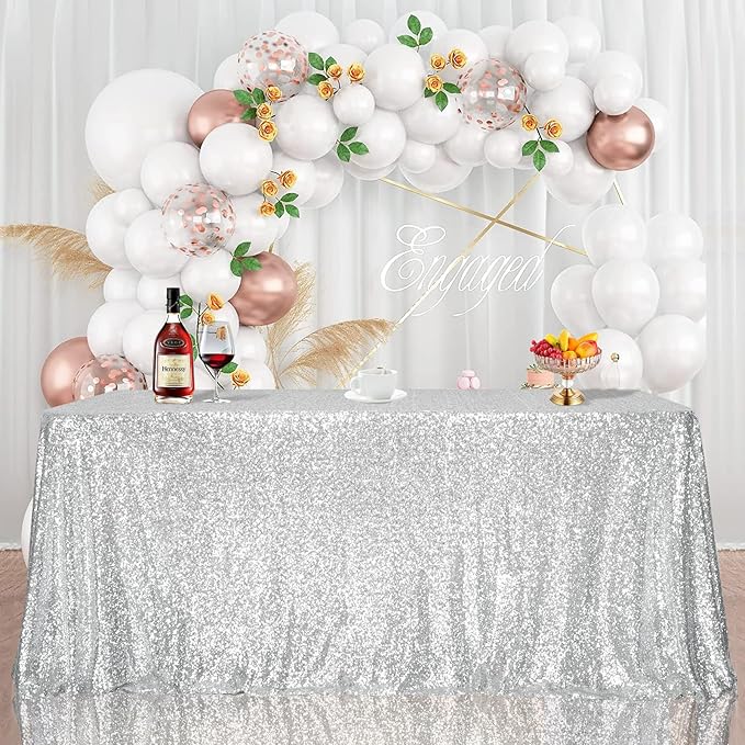 SquarePie Sequin Tablecloth 60 x 120 Inch Silver Reflect Lights Bling Sparkly Table Cloth for Wedding Party