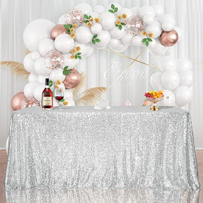 SquarePie Sequin Tablecloth 60 x 120 Inch Silver Reflect Lights Bling Sparkly Table Cloth for Wedding Party