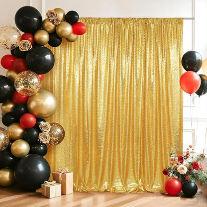 SquarePie Sequin Backdrop Curtain Not See Through Background for Wedding Party 6FT x 8FT Gold