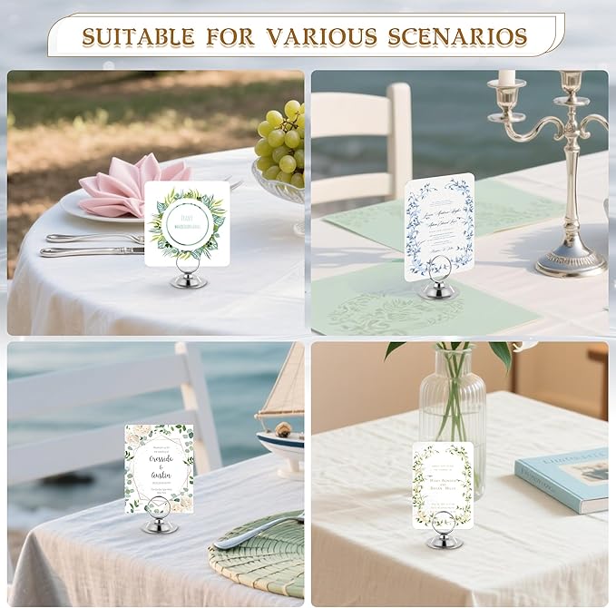 Urban Deco 16 PK Table Card Holder Place Card Holders Steel Card Holders for Photos, Food Signs, Memo Notes, Weddings, Restaurants, Birthday (Silver)