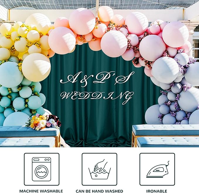 MEETSKY 10ft x 10ft Hunter Green Backdrop Curtains for Parties Wedding Curtain Rod Pocket Dark Green Photo Backdrop Sliding Drapes Backdrop Curtains for Photography, 5ft x 10ft, 2 Panels