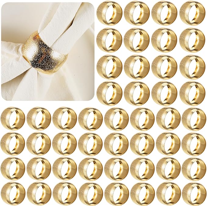 Lallisa 100 Pcs Gold Napkin Rings Metal Napkin Ring Holders for Cloth Table Decorations for Wedding Anniversary Birthday Dinners Party of Table Setting (Classic)