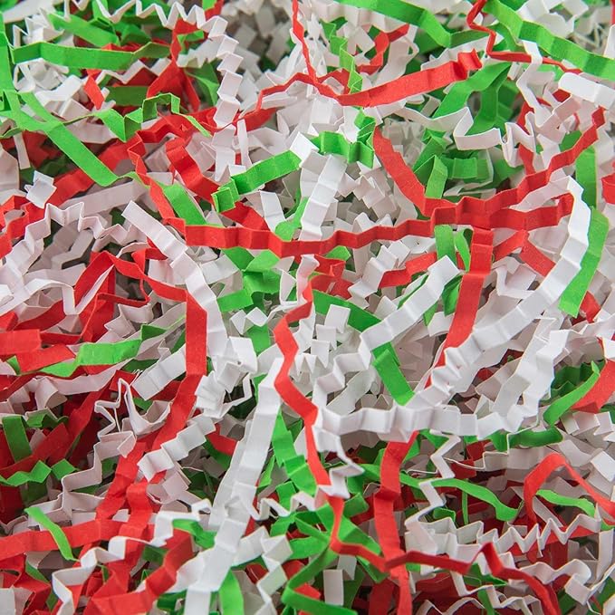 Caleihd Crinkle Cut Paper Grass Cushion Paper Streamer for Christmas Wedding Birthday Bridesmaid Engagement Craft Gift Boxes Bags Filler Decoration 4.5oz Red&Green&White