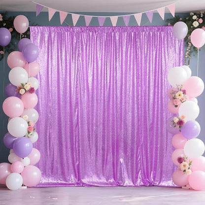 SquarePie Sequin Backdrop Curtain Not See Through Thick Glitter Background for Party 8FT x 8FT Lavender