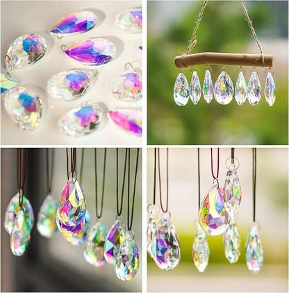 12 Pieces 50mm Crystal Prisms Chandelier Colorful Bauhinia Ornament Pendants Rainbow Maker Hanging Prisms for Wedding Party Tree Garlands Decoration DIY Jewelry