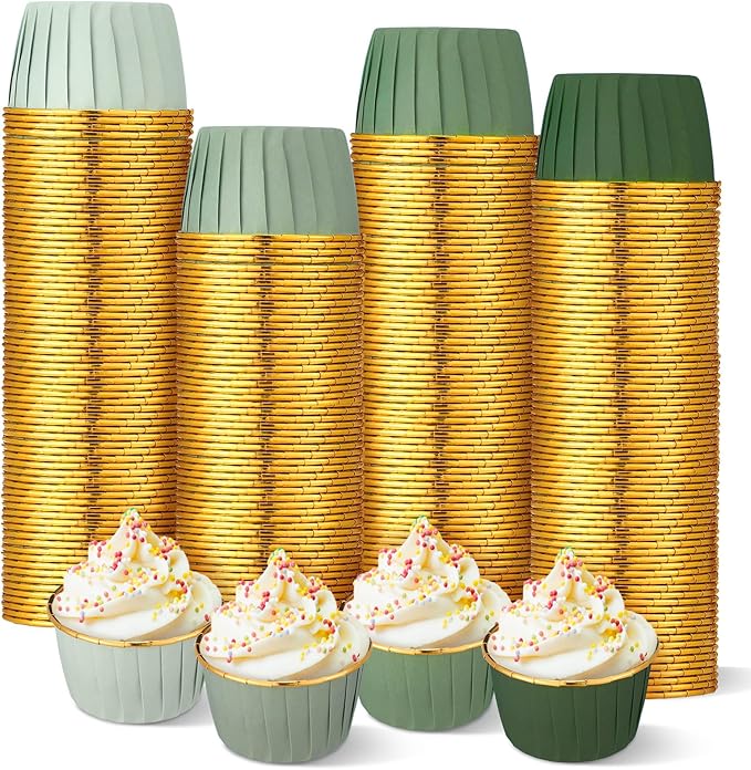 Geiserailie 100 Pcs Sage Green Cupcake Liners Gradient Green Cupcake Foil Wrappers Snack Bowls for Parties Wedding Bridal Shower Birthday Supplies
