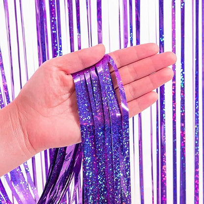 BRAVESHINE Purple Tinsel Foil Fringe Curtains - 2Pcs 3.2x8.2ft Metallic Holidays Photo Backdrop for Halloweens Birthdays Valentine's Bridal Shower Bachelorette Anniversary Engagement Party Supplies