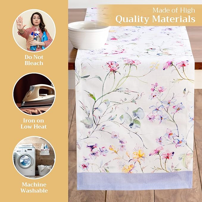 Maison d' Hermine Table Runner 100% Cotton Single Layer Table Runners 72 inches Long Decorative for Home Kitchen Dining Party Wedding Bridal Shower Spring Summer (Summer Floral, 14.50" x 72")