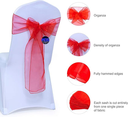 MDS Pack of 300 PCS Organza Chair Sashes Wider Dining Chair Bows Ribbon Tie Back for Wedding Party Birthday Bridal Shower Reception Event Banquet Home Chair Cover Decoration - Red