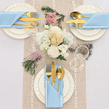 50 Pieces Light Blue Satin Napkins, 17" x 17" Square Table Napkins, Silky Soft Smooth Washable Napkins for Restaurant, Weddings, Dinner, Party Decoration