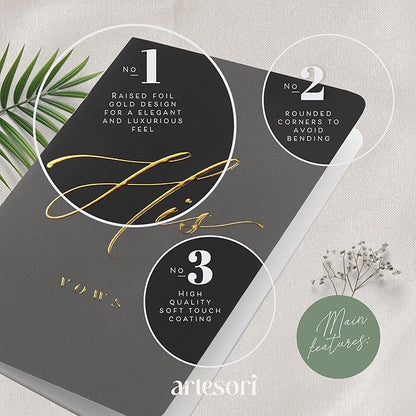 ARTESORI Premium Wedding Vow Book for Her & Him, Soft Touch, Gold Foil, 28 Lined Pages, Vow Books His and Hers, Wedding Essentials, Wedding Registry Ideas, His and Hers Gifts [Mint & Sage]