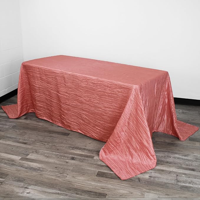YOUR CHAIR COVERS - 90 x 132 inch Rectangular Crinkle Taffeta Tablecloth - Coral, Rectangle Table Linens for 6 ft Rectangular Tables, Wedding Crushed Table Cloth