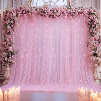 10x10ft Baby Pink Tulle Backdrop Curtain for Parites, Sheer Backdrop Curtains for Wedding Baby Shower Birthday Party Photo Shoot Decorations